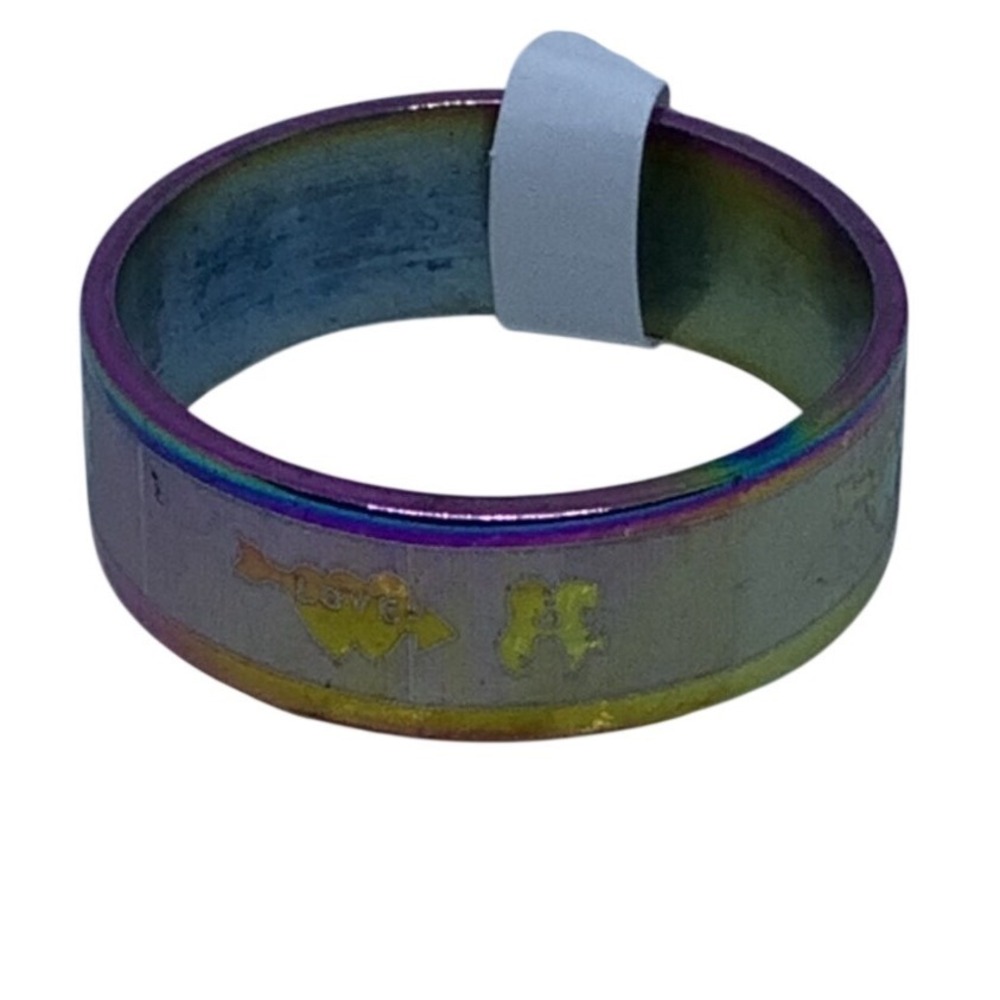 Rainbow Love Ring Unisex Size 12 Silver Tone Stainless Steel Metallic Band Ring